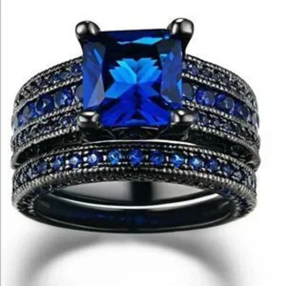 Black Gold Plated Two Pieces Rings?Blue Stones Ring